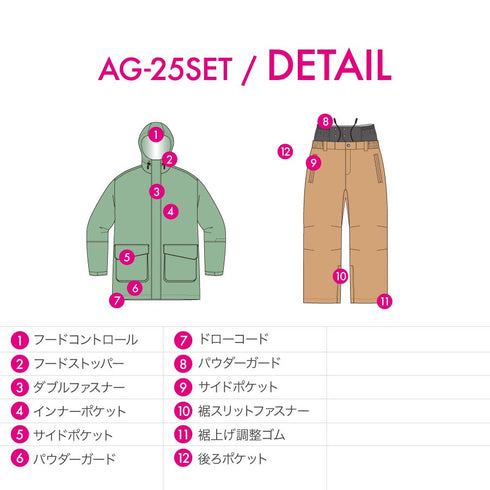 【10月上旬発送予定】 【日本上陸記念SET】ASHGREEM アッシュグリーム スノーボードウェア カーゴポケットジャケット 上下セット AG-25SET